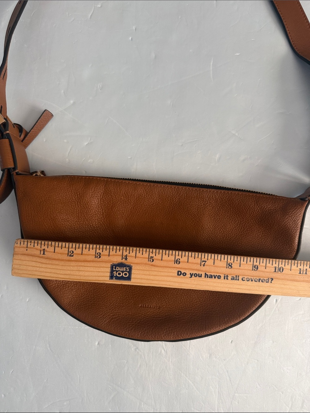ALL SAINTS Half Moon Leather Cross Body Bag Briwn Urban Edgy Minimalist Off Duty - Picture 7 of 15
